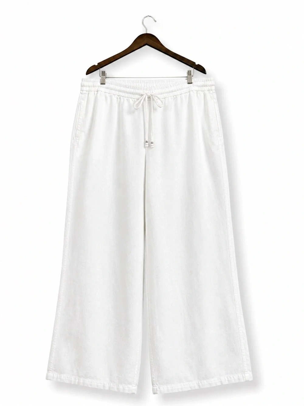 Lane Bryant White Linen Blend Wide Leg Pants Pull On Elastic Waist 18/20